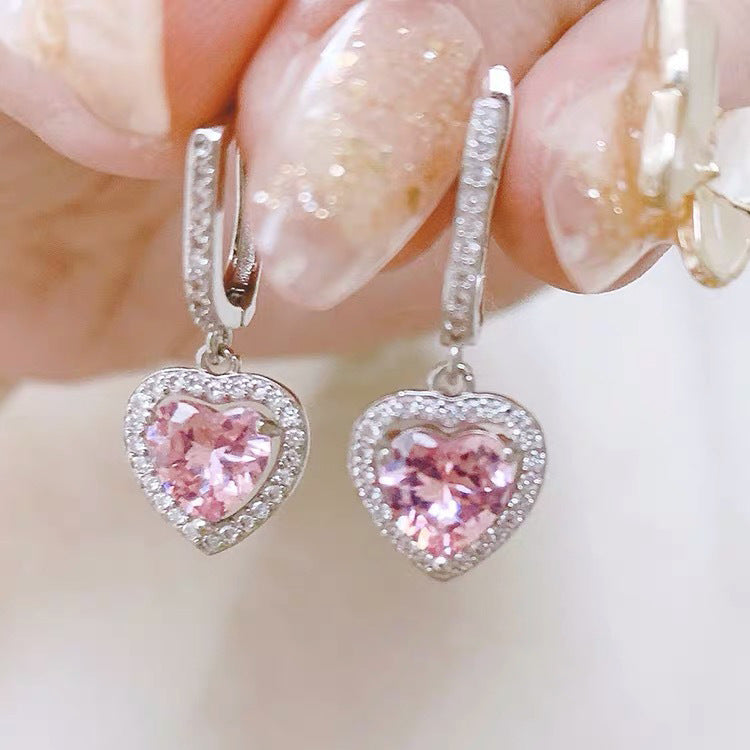 Korean Fairy Style Delicate Pink Peach Heart Design Glitter Earrings