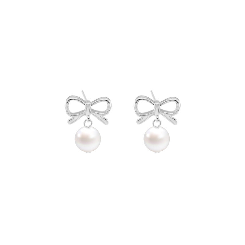 Elegant bow knot pearl Stainless Steel earrings for Women