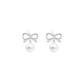 Elegant bow knot pearl Stainless Steel earrings for Women