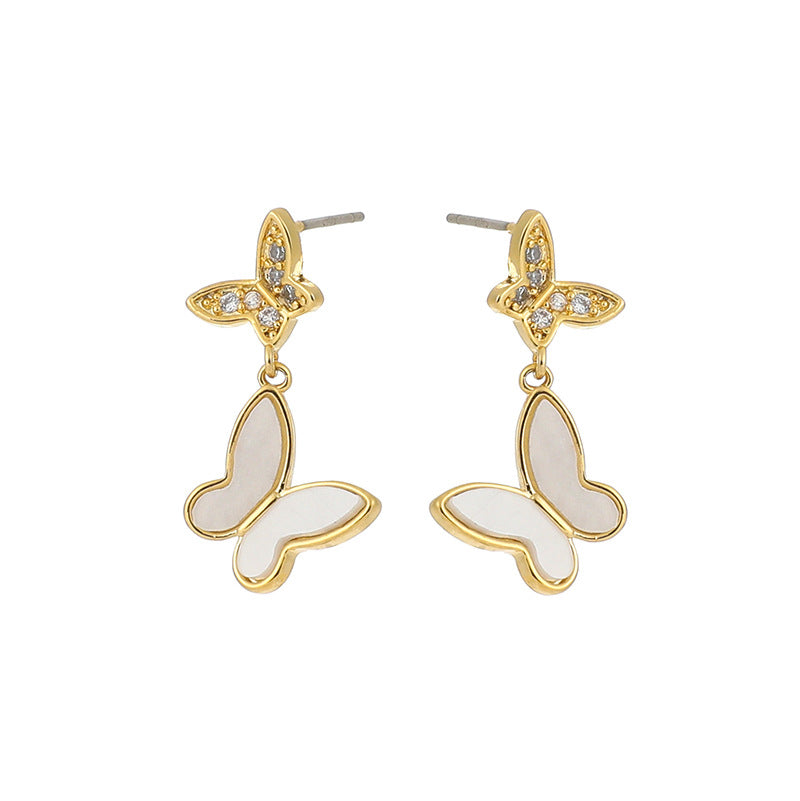 Beautiful Gold plated white shell butterfly shape earrings for Women