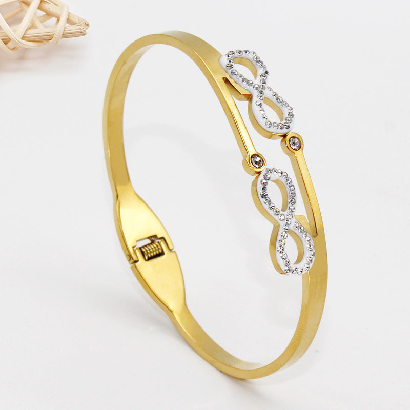 Crystal Infinity design Gold-plated Stainless steel cuff bangle bracelet for Women