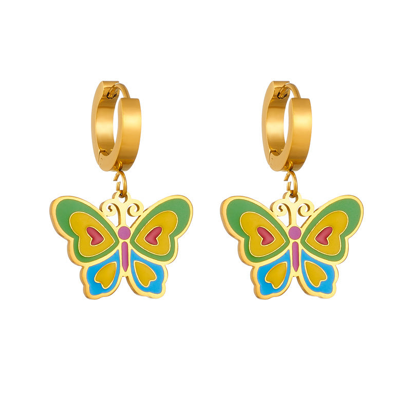 Colourful Butterfly Gold Plated Stainless Steel Earrings for Women