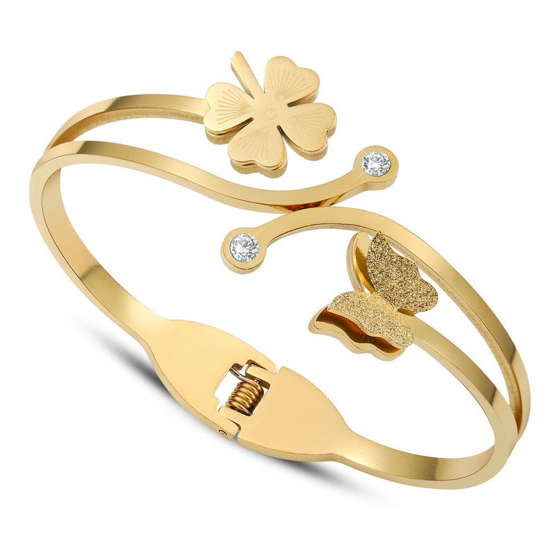 Stainless Steel Gold plated Butterfly Clover Model Women's Handcuffs