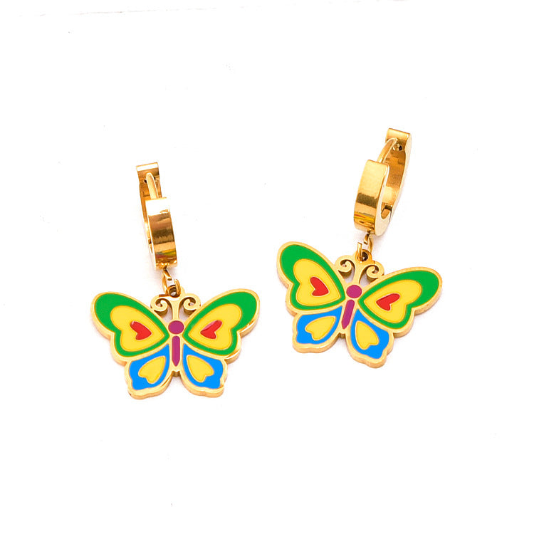 Colourful Butterfly Gold Plated Stainless Steel Earrings for Women