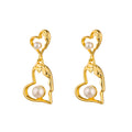 Double Heart Drop Pendant with Pearl and Gold Plated fashion earrings for women