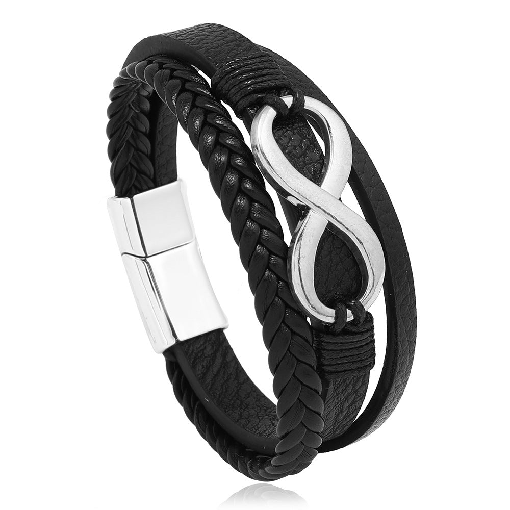 Men’s New PU Leather Woven Bracelet – Infinity Charm Wrap Bracelet – Braided PU Leather Wristband for Men