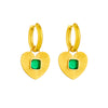 Vintage Stainless Steel Gold Plated Green Zircon Love Pendant Hoop Earrings