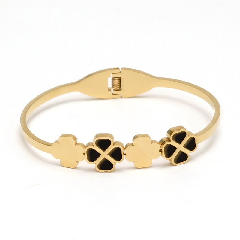 Four-leaf clover Stainless steel Gold Plated Bangle Bracelet for women