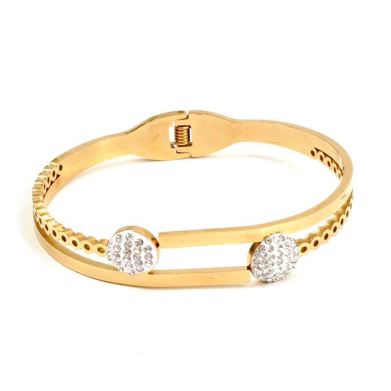 Fashionable high polished stainless steel gold-plated diamond bracelet bangle for Women