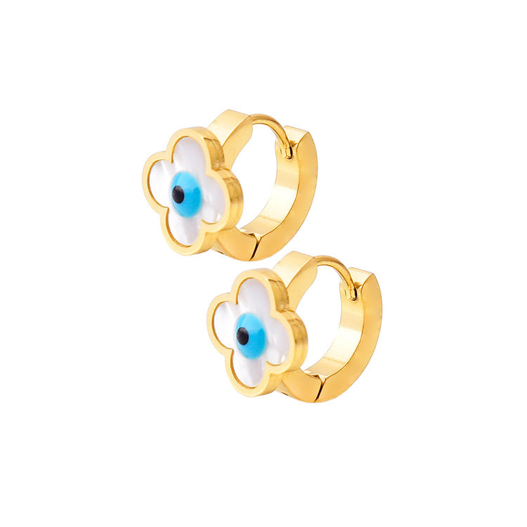 Minimalist Geometric 18K Gold Plated Stainless Steel Evil Eye Hoop Earrings