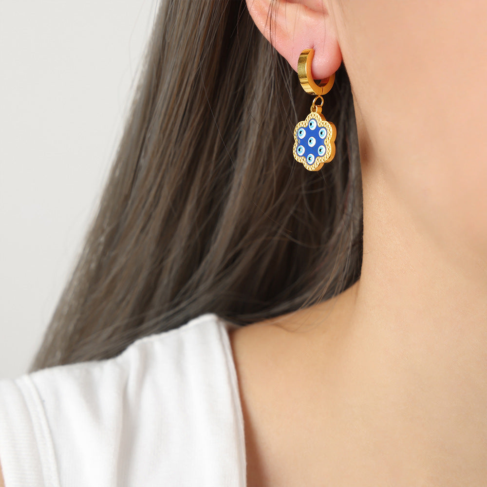 Dainty Gold Plated Stainless Steel Evil Eye Small Hoop Earrings