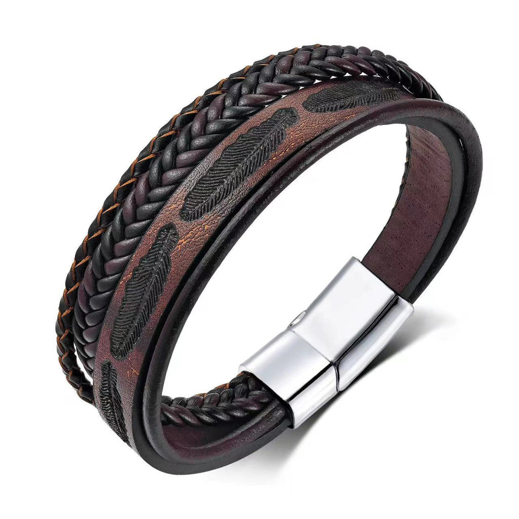 Classic Men’s Braided Leather Bracelet – Handwoven Multi-Layer Leather Wristband – Stylish Fashion Accessory for Men