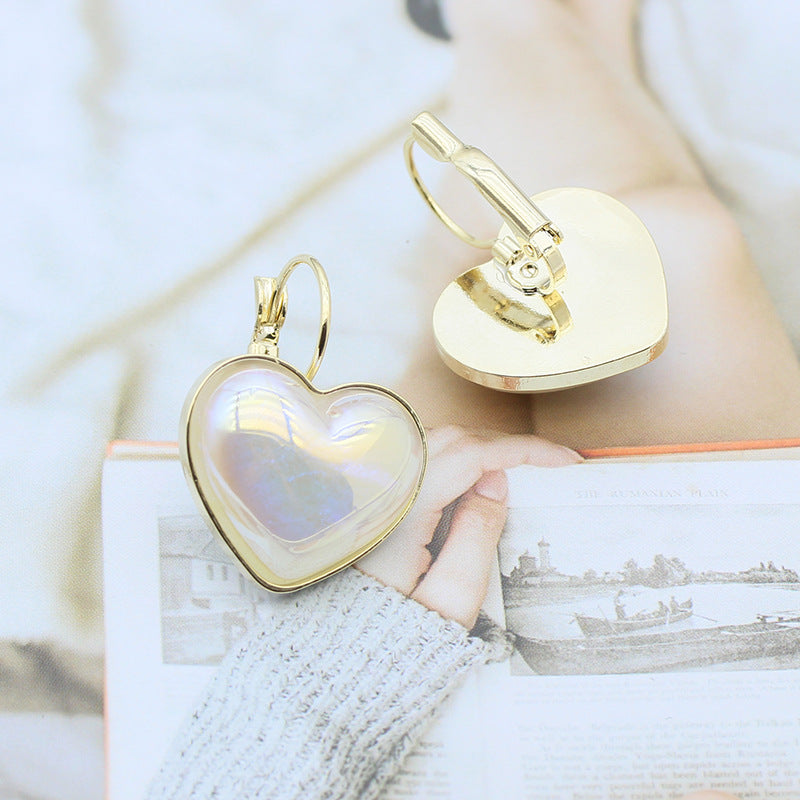 New Korean Cute Heart Shaped Pearl Hypoallergenic Earrings