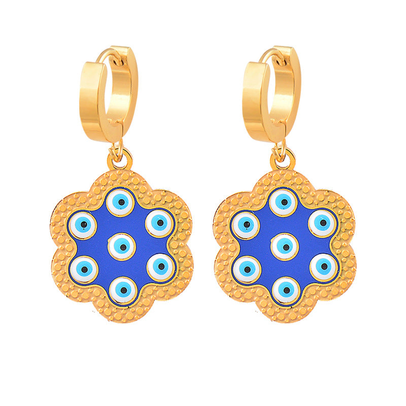 Dainty Gold Plated Stainless Steel Evil Eye Small Hoop Earrings