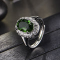 Silver Plated Anti Tarnish American Diamond Crushed Ice Cut Green Oval Finger Ring