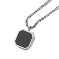 Men’s Stainless Steel Sweater Chain – Silver Square Pendant with Dripping Glue, Fashion Stacking Necklace