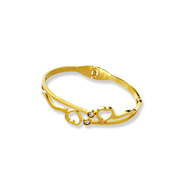 18K Gold Plated Stainless Steel Heart Shaped Waterproof Bangle Bracelet for Women