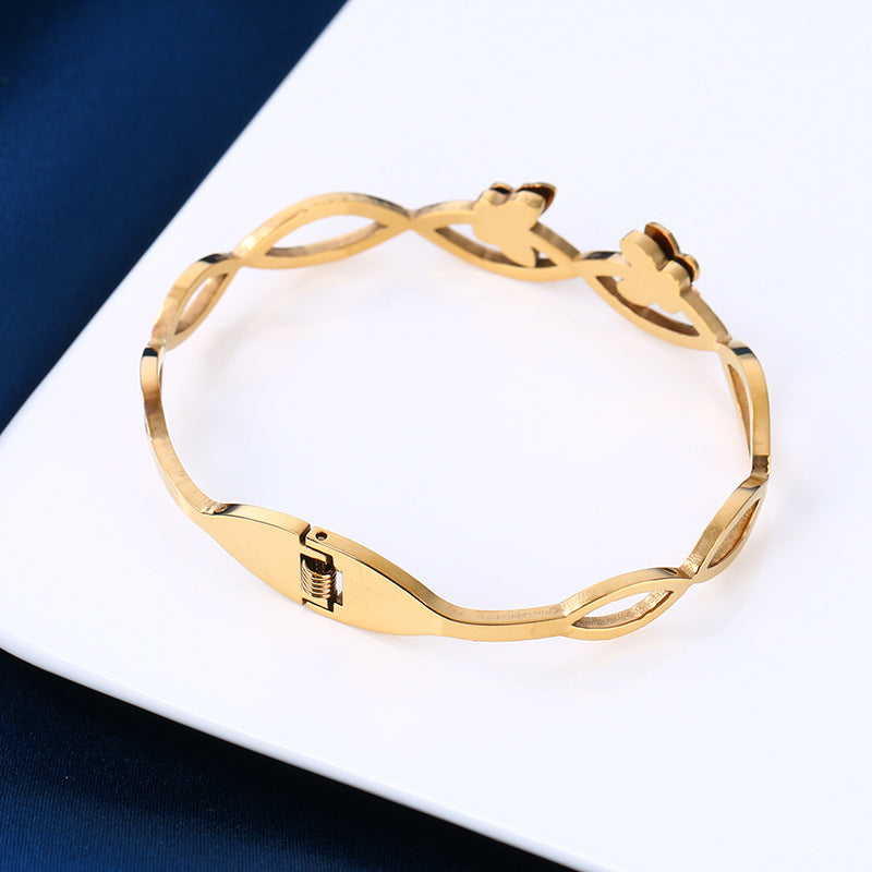 Fashionable Gold Plated Stainless Steel Butterfly bangle bracelet for Women