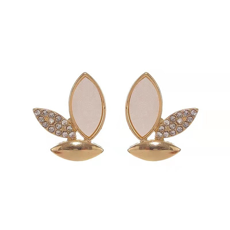 Trendy Fashion Pure Crystal Cat Eye Stone Leaf Stud Earrings For Women