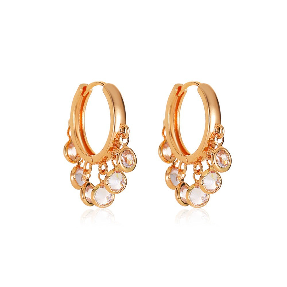 Cute tassel small drops rhinestone Rose gold hoop earrings