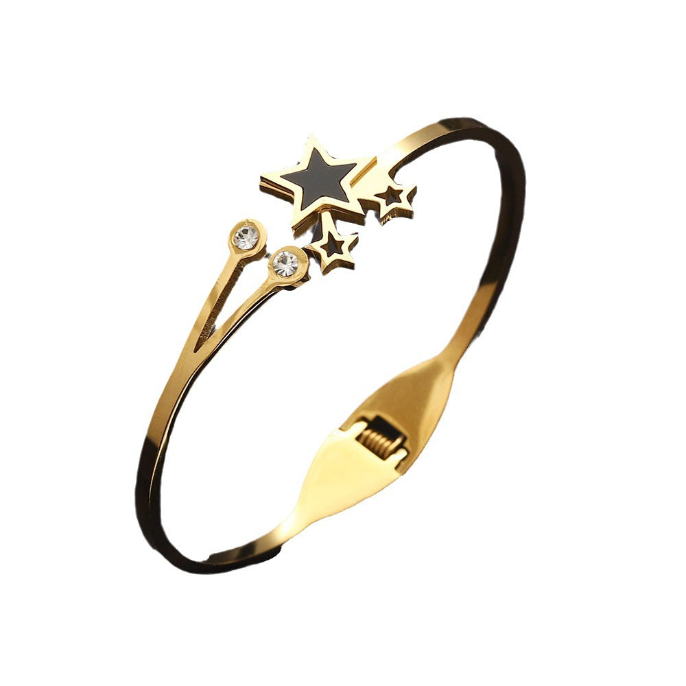 Fashion Trend 18K Stainless Steel Gold Plated Pentagram Star Spring Buckle Bangle Bracelet for Women