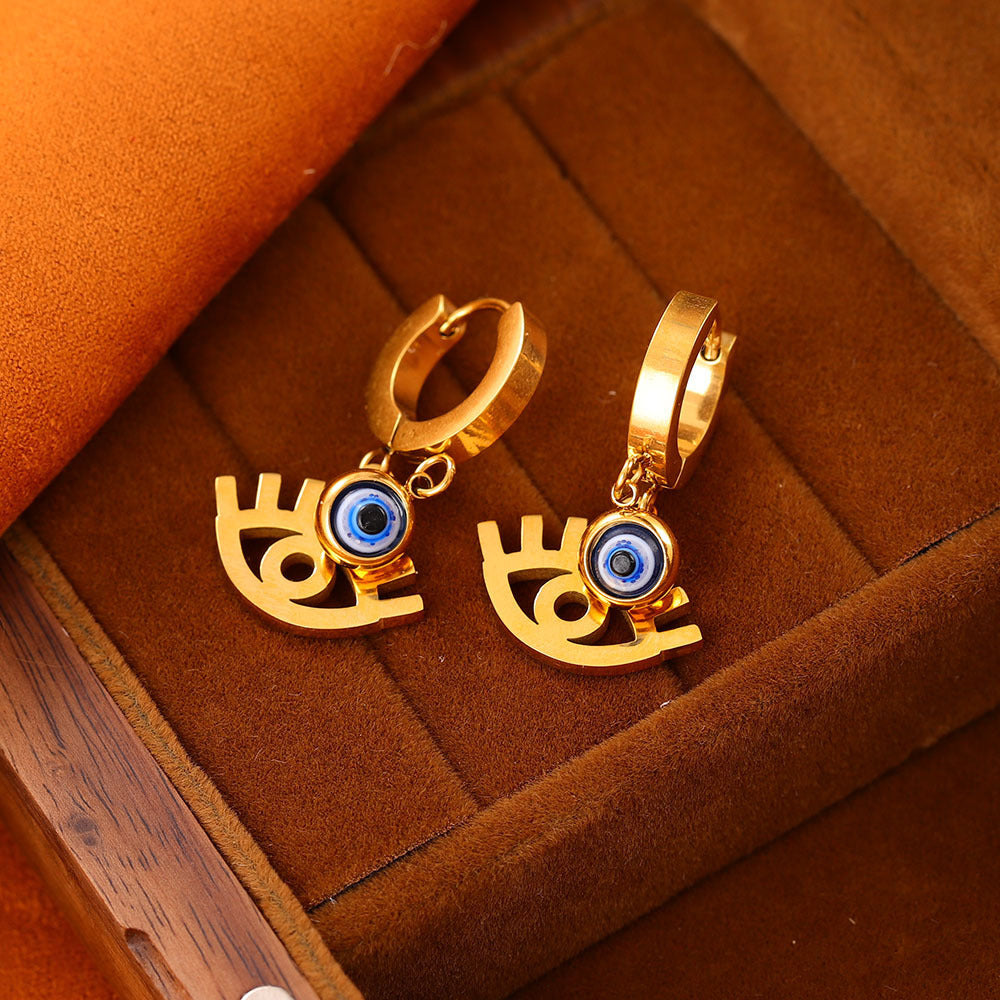 Fashion Titanium Stainless Steel Evil Eyes Earrings for Women