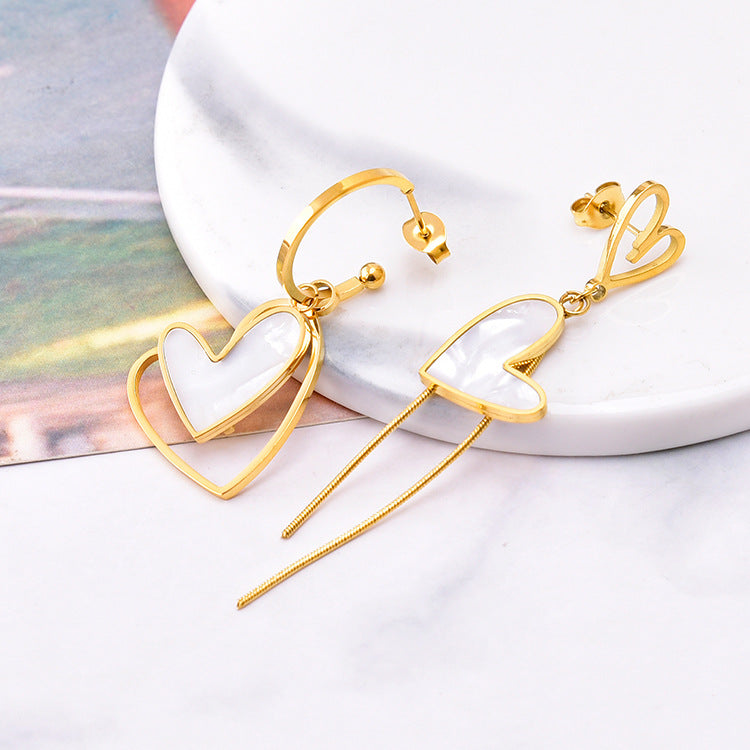 Korean Style Geometric Heart Romantic Dangle Gold plated Stainless Steel Earrings