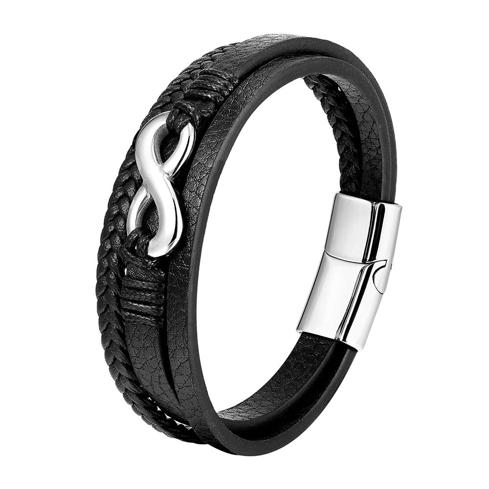 Men’s New PU Leather Woven Bracelet – Infinity Charm Wrap Bracelet – Braided PU Leather Wristband for Men