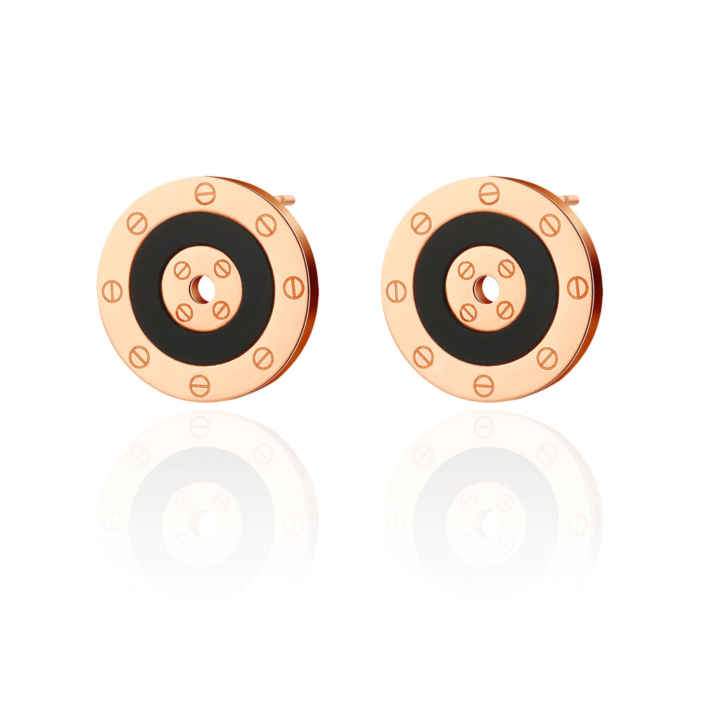 Korean Style Stainless steel round inlaid Rose gold plated earrings