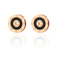 Korean Style Stainless steel round inlaid Rose gold plated earrings