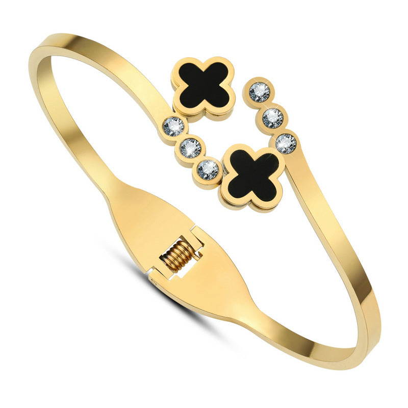 New Fashion Four Leaf Clover Gold Plated Stainless Steel Bracelet Bangle for Women