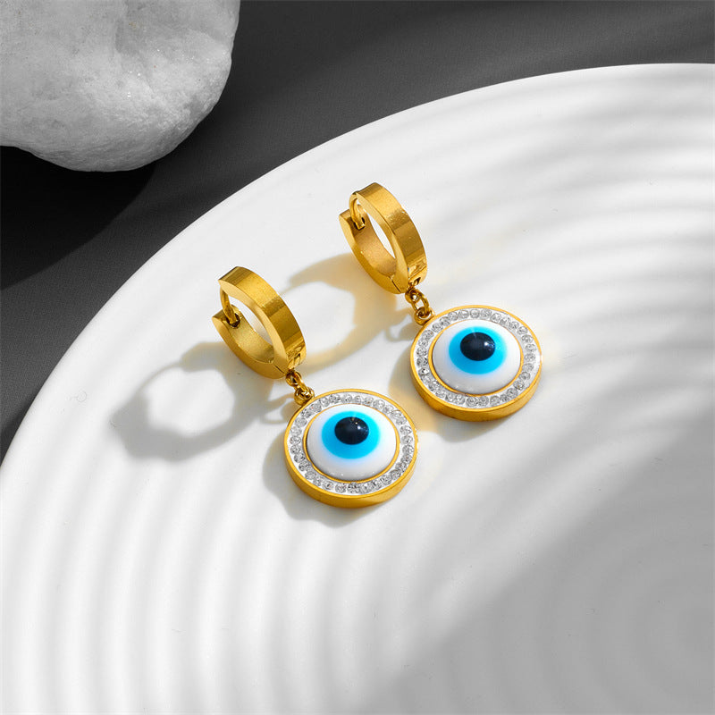 Fashion Evil eye Gold  Plated Stainless Steel stud Earrings for Women