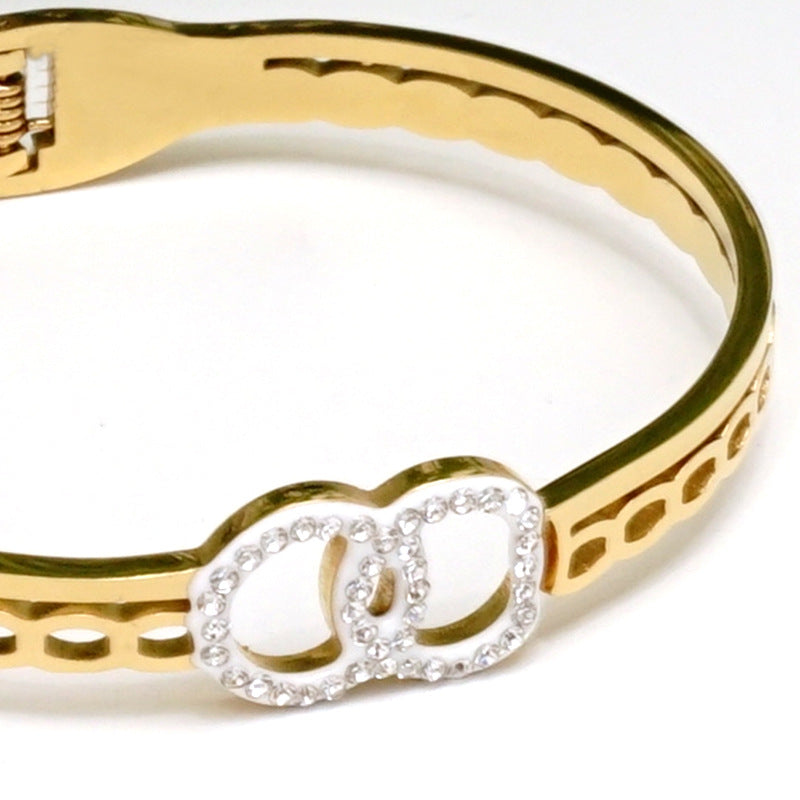 18K gold-plated stainless steel retro double ring full diamond crystal bracelet for Women