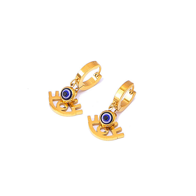 Fashion Titanium Stainless Steel Evil Eyes Earrings for Women