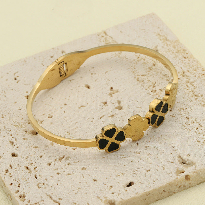 Four-leaf clover Stainless steel Gold Plated Bangle Bracelet for women