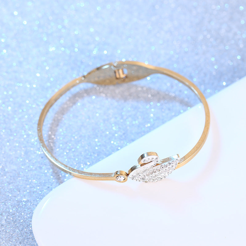 Authentic Crystal Swan Gold Plated Stainless Steel Bangle bracelet for Women