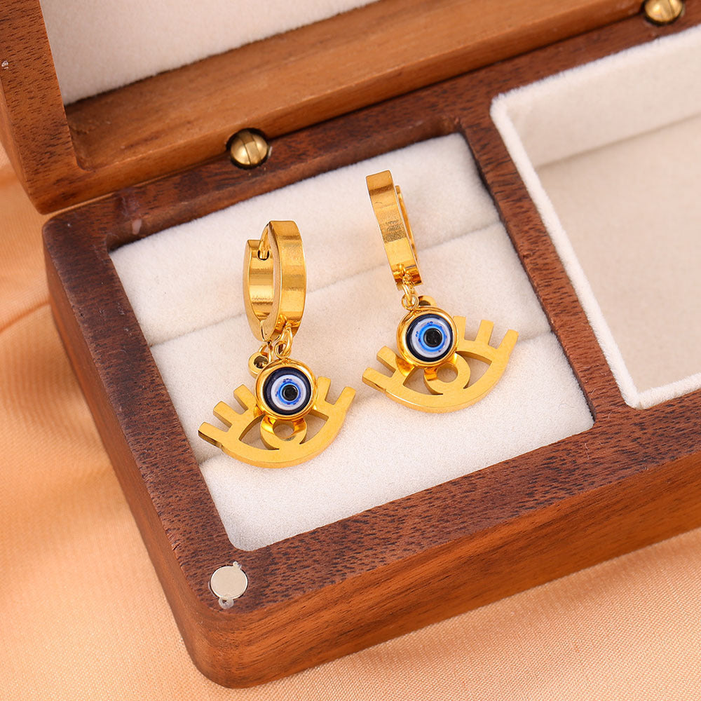 Fashion Titanium Stainless Steel Evil Eyes Earrings for Women