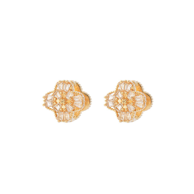 Luxury & Stylish Gold Plated Double Clover Earrings