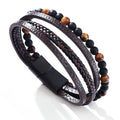 Men’s Tiger’s Eye Beaded Leather Bracelet – Four-Layer Braided Wristband with Magnetic Buckle – Stylish Male Jewelry