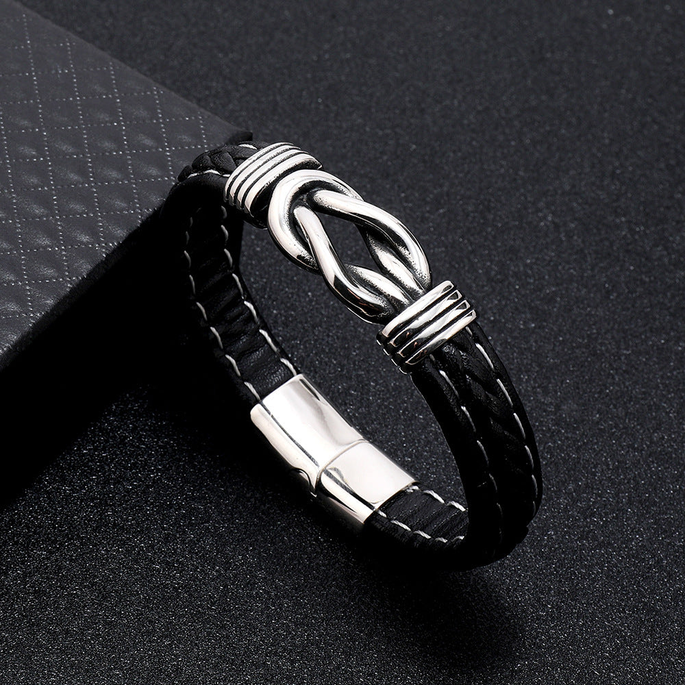 Men’s PU Leather Rope Bracelet – Black Braided Leather Wristband with Stainless Steel Clasp – Stylish & Durable Bracelet for Men