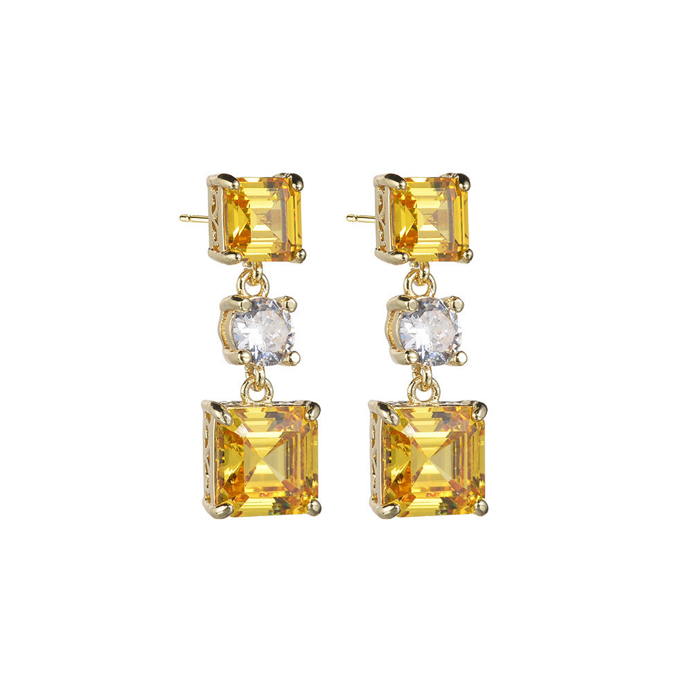 Fancy Gold Plated Square Yellow Cubic Zirconia Stud Earrings