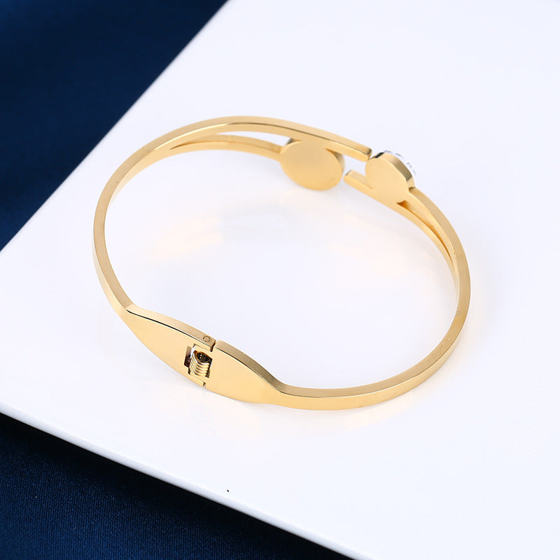 Titanium simple Gold Plated stainless steel diamond heart bracelet Bangle for women