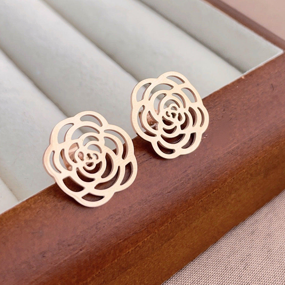 Fashion Hollow Flower Titanium Stainless Steel Stud Earrings