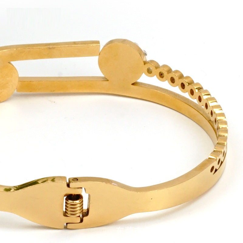 Fashionable high polished stainless steel gold-plated diamond bracelet bangle for Women