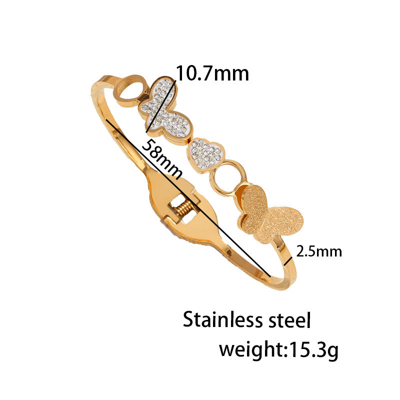 Creative stainless steel Rose Gold Plated diamond butterfly bangle bracelets for Women