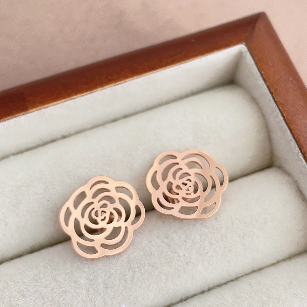 Fashion Hollow Flower Titanium Stainless Steel Stud Earrings