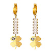 Stainless Steel Gold Plated Evil Eye on Clover Earrings for Women