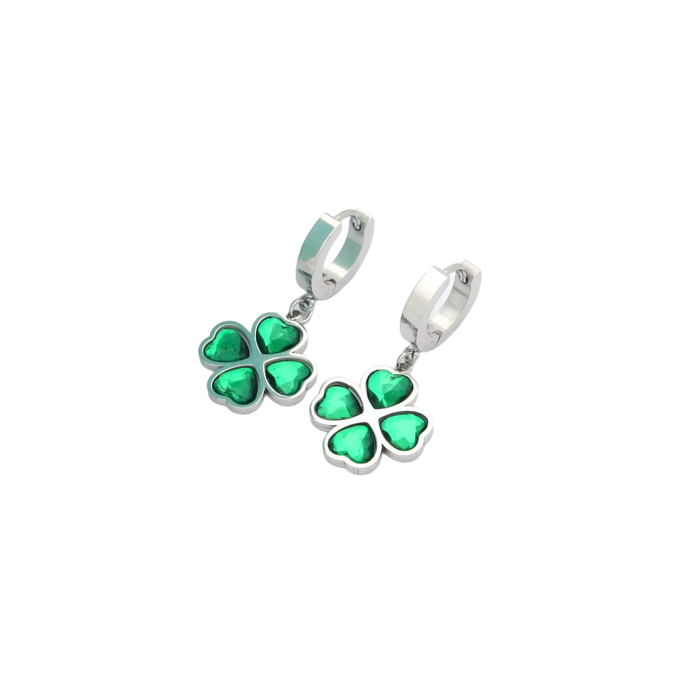 Unique Four-Leaf Green Clover Stainless Steel Charm Earrings For Women