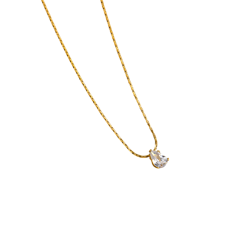 Gold Plated Stainless Steel Anti Tarnish Tear Drop CZ Pendant For Women