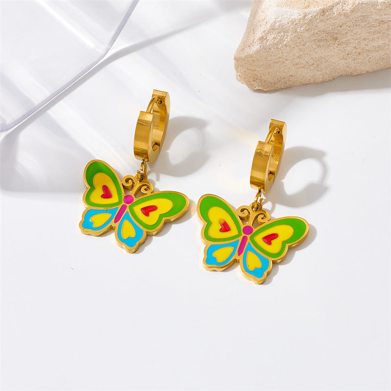 Colourful Butterfly Gold Plated Stainless Steel Earrings for Women